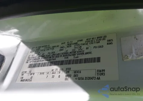 2012 Ford E-250 Commercial z USA, uszkodzony, nr VIN 1FTNE2EW2CDA40769